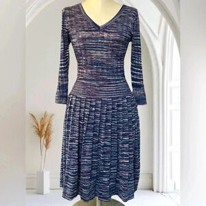 050 Just Taylor | NWOT Purple Teal Multicolor Knit Fit & Flare Dress (Size S)